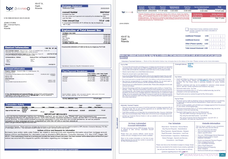 Download Rwanda BPR bank mortgage statement in Word and PDF formats 1 2 Photoshop template